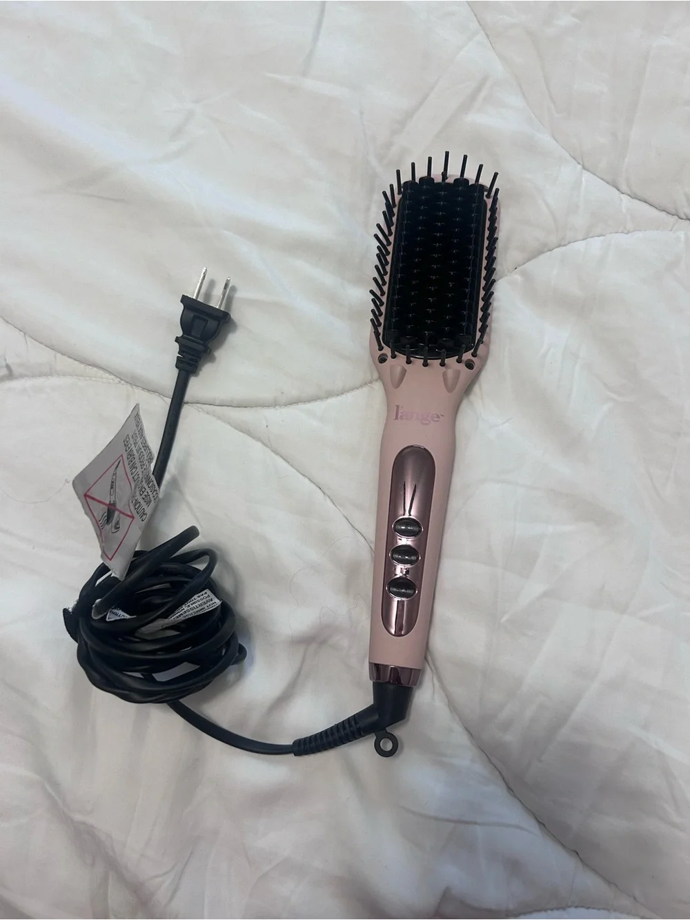 Lange Rose Pink Heated Straightening Brush with Black Bristles